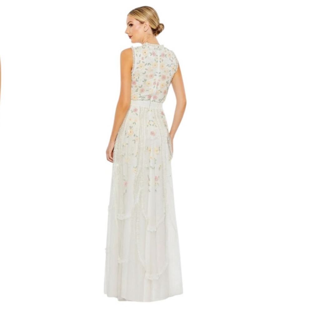 Mac Duggal Size 10 NEW 9137 Ivory Embroidered High Neck Sleeveless Ruffled Gown - Picture 3 of 12